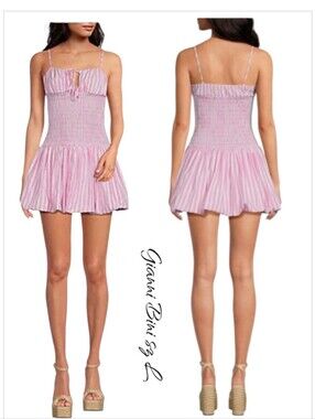 Gianni Bini Ellie Stripe Smocked Drop Waist Bubble Hem Dress Sz L NWT